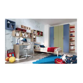 CAMERETTA SINGOLA CON ARMADIO 4 ANTE E LIBRERIA