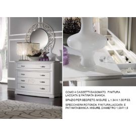 COMO 4 CASSETTI SAGOMATO E SPECCHIERA ROTONDA LACCATI