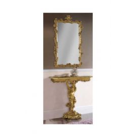 CONSOLLE INTAGLIATA A MANO PIU SPECCHIERA RETTANGOLARE DORATA
