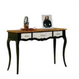 CONSOLLE A TRE CASSETTI. FINITURA NERA CON PARTI GRIGIO CHIARO