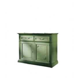 CREDENZONE CON DECORO  A DUE PORTE DUE CASSETTI SUL VERDE