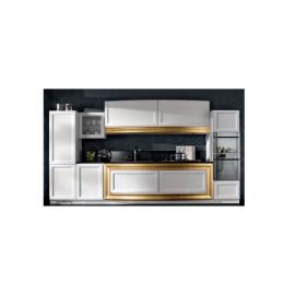 CUCINA  LINEARE BIANCO CON PORTALE E FOGLIA ORO