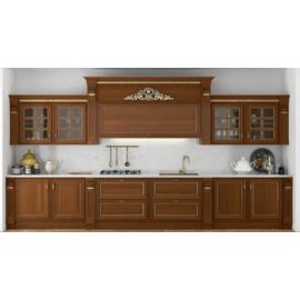 CUCINA  LINEARE CON BASE E CAPPA DECORATA