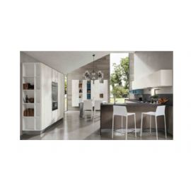 CUCINA CON PENISOLA BIANCO GESSO GRIGIO GESSO,TURCHESE