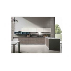 CUCINA CON PENISOLA BIANCO GESSO GRIGIO GESSO,TURCHESE