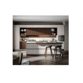 CUCINA LINEARE CON PENISOLA FINITURE DUNA E BRUNO