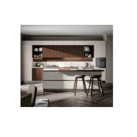 CUCINA LINEARE CON PENISOLA FINITURE DUNA E BRUNO