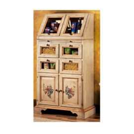 DISPENSA CON TIRETTO 4 PORTE 4 CASSETTI LACCATA AVORIO ANTICATO FILO OCRA