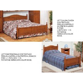 LETTO MATRIMONIALE/ 1 PIAZZA CON TESTILE E PEDILE A CAPPELLO DA PRETE IN LEGNO DI PINO