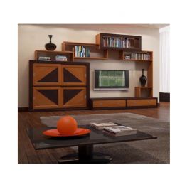 LIBRERIA SOGGIORNO WENGE E CILIEGIO CON PANNELLI A ROMBI