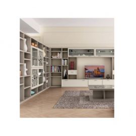 LIBRERIA MODERNA ANGOLARE LACCATA BIANCA E MARRONE TENUE