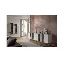 SOGGIORNO MODERNO CON BASAMENTO.PENSILI SOSPESI E MADIA