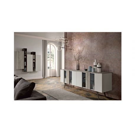 SOGGIORNO MODERNO CON BASAMENTO.PENSILI SOSPESI E MADIA