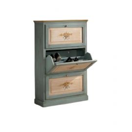  SCARPIERA 3 ANTE  LACCATA AZZURRA FILO OCRA ANTICHIZZATA