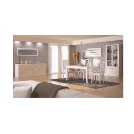 SOGGIORNO LACCATO CON CREDENZA AVORIO TAVOLO E LIBRERIA