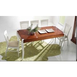 TAVOLO RETTANGOLARE IN CILIEGIO PIANO FISSO CON GAMBE LACCATE BIANCHE  SMONTABILE