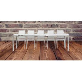 TAVOLO IN VETRO ALLUNGABILE E STRUTTURA FERRO ALLUMINIO