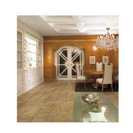 BOISERY IN LEGNO CON DECORI DORATI  CON LIBRERIA LACCATA