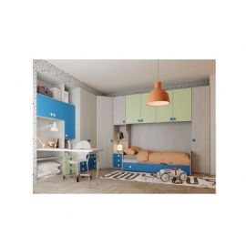 CAMERETTA FUNZIONALE CON PONTE ANGOLARE, LIBRERIA E SCRIVANIA A PARETE 