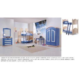 CAMERETTA ABETE LACCATA  SUL BLU E FILETTI  AVORIO