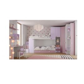 CAMERETTA CON ARMADIO BATTENTE AD ANGOLO CON SOPPALCO E SCRIVANIA